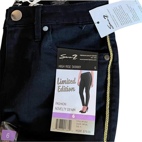 Seven7 Black Skinny Jeans with Gold Side Stripe sz 6 NWT - Picture 4 of 4